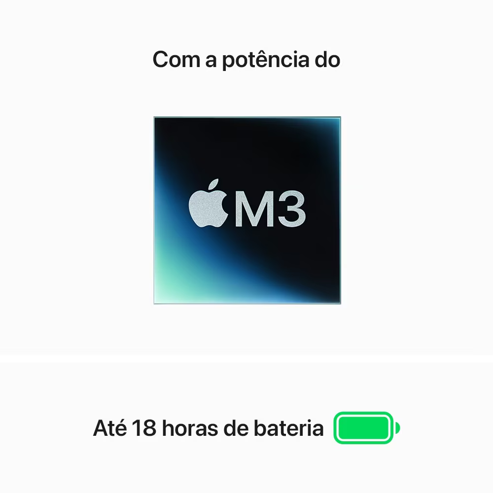 Apple MacBook Air 13", M3, CPU de 8 núcleos, GPU de 8 núcleos, 16GB RAM, 256GB SSD- Prateado