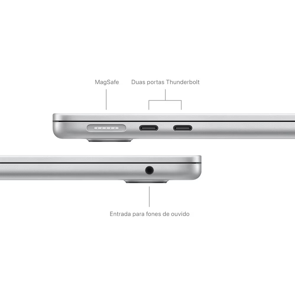 Apple MacBook Air 13", M3, CPU de 8 núcleos, GPU de 8 núcleos, 16GB RAM, 256GB SSD- Prateado