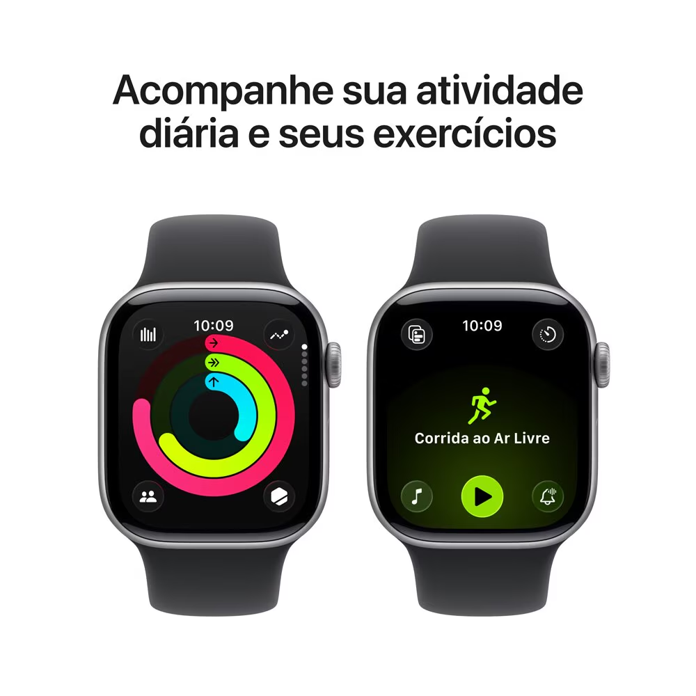 Apple Watch Series 11 GPS - Caixa cinza-espacial de alumínio – 42 mm - Pulseira esportiva preta