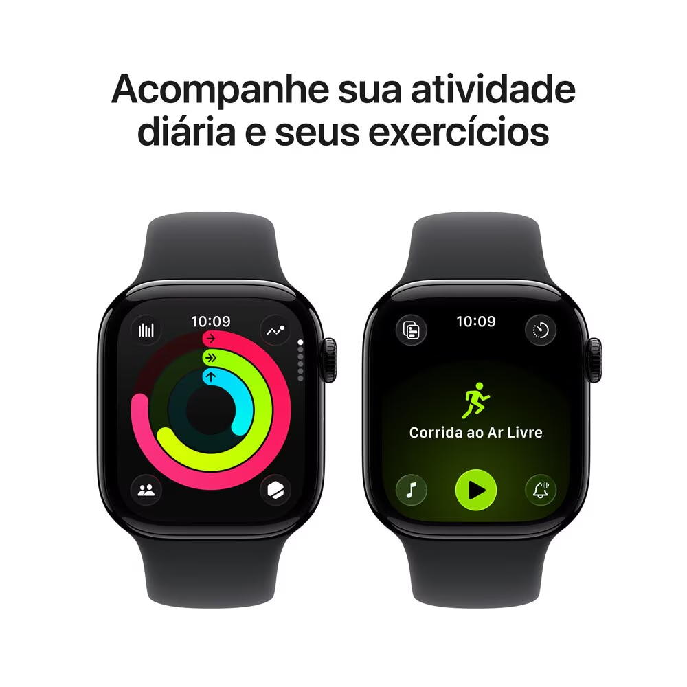 Apple Watch Series 11 GPS - Caixa preta brilhante de alumínio – 42 mm - Pulseira esportiva preta